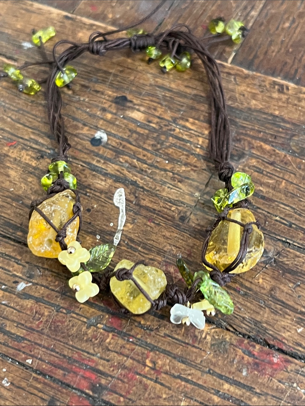 Handcrafted Yellow fluorite stone  and Green Beaded macrame Women's bracelet